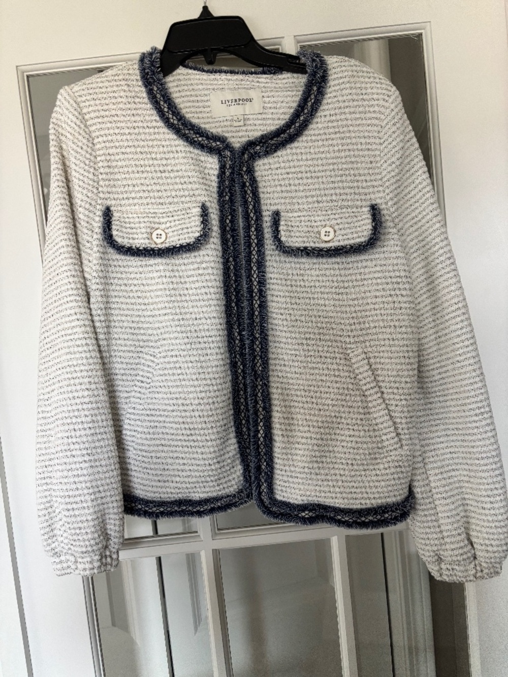Liverpool Tweed Jacket, Large, white and dark navy, sparkle thread